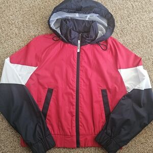 Stylish Red and Navy Blue Croppes Windbreaker Jacket. Only worn 1x